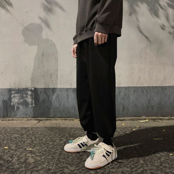 

Men Casual Pants Solid Harem Trousers Tie Feet Chic Korean Style Loose Spring Autumn Ulzzang All-match Mens Leisure Simple Retro, Black