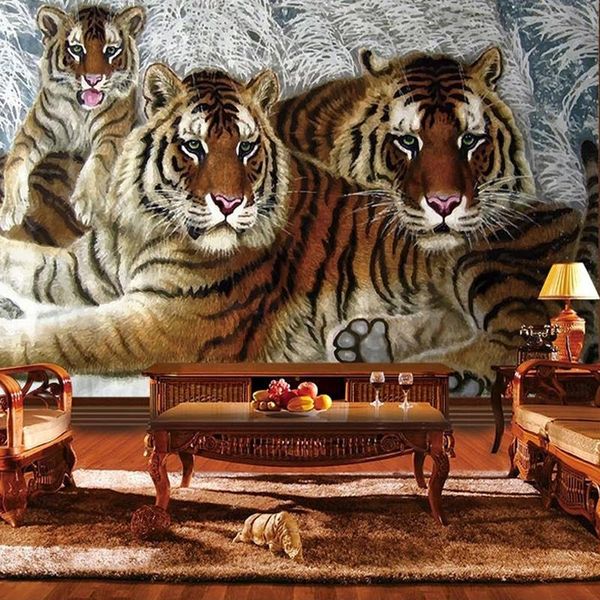 

wallpapers custom 3d po retro oil painting tigers mural living room bedroom background wall decoration papel de parede non-woven relief