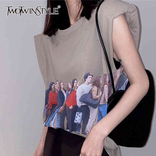 

twowinsyle casual cartoon hit color shirt for women o neck short sleeve loose shirts females summer fashion clothing style 210524, White