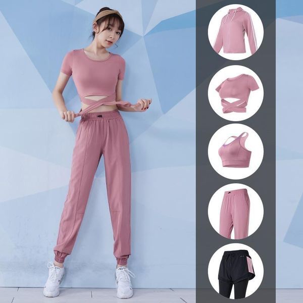 

yoga outfit two piece set women women's summer high fashion sports red short sleeve running training conjuntos de mujer ensemble femme