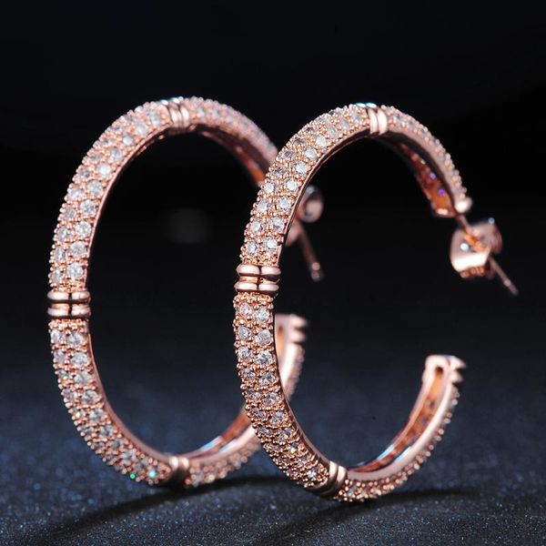 

hoop & huggie hyperbole earrings for women luxury full zircon mosaic rose gold color jewelry austrian crystal ear studs wholesale e617, Golden;silver