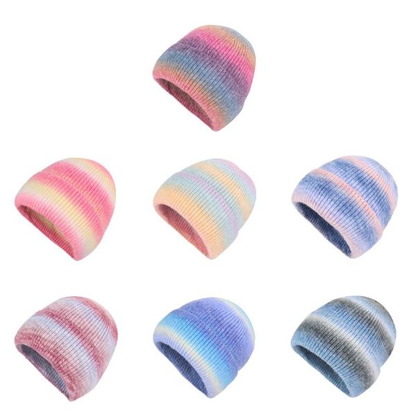 

beanie/skull caps maxsiti u 2021 bandhnu knitted warm beanie women hats winter rainbow gradual change wool hat for men accessories, Blue;gray
