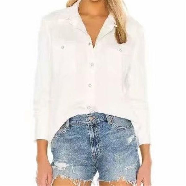 

women 2021 fashion with pearl buttons loose blouses vintage long sleeve pockets female shirts blusas streetwear women's, White