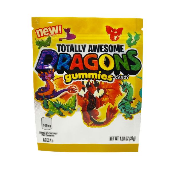 

candy packaging mylar bags custom printed smell proof zip lock dragons gummies edibles plastic bag 30g