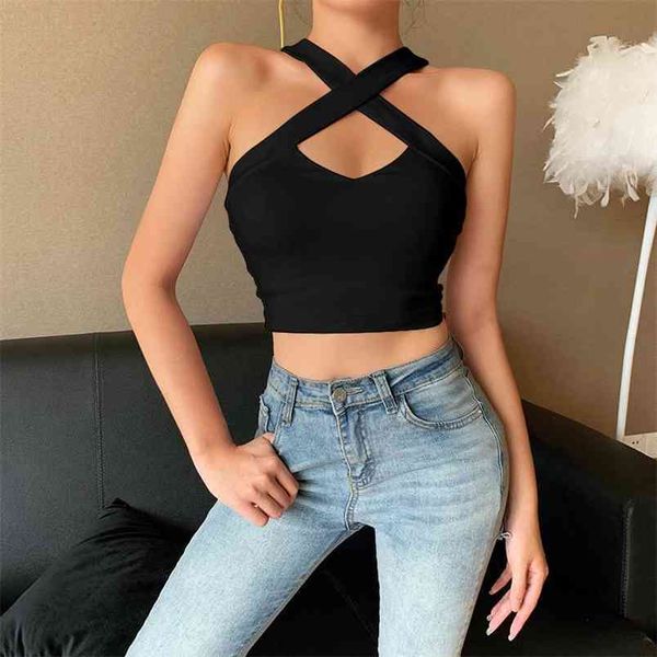 

kayotuas women t-shirt halter off-the-shoulder hollow out clubwear summer solid color bodycon party streewear 210522, White