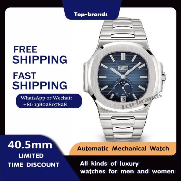 

wristwatches nautilus calendar and moon-phase display mens watches brand automatic mechanical watch stainless waterproof sporting, Slivery;brown