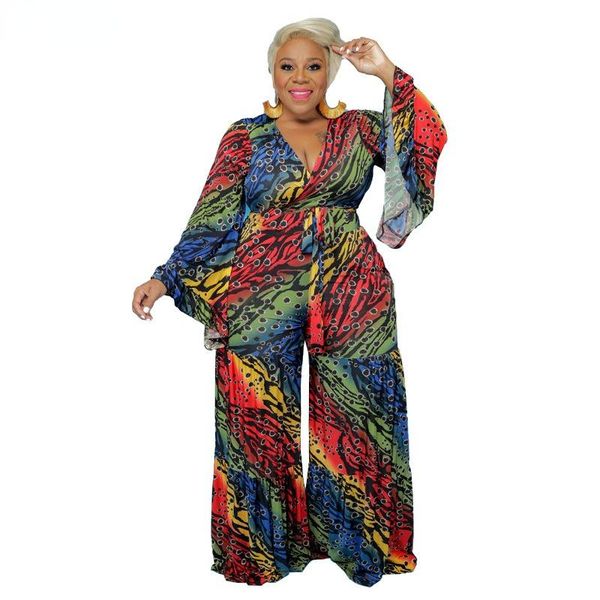 

ethnic clothing africa jumpsuits fall clothes african dresses for women 2021 long club outfits dashiki party print v-neck wide pants robe fe, Red