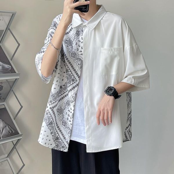 

men's casual shirts shirt men summer fashion printed short sleeve 2022 plus size beach hawaiian streetwear, White;black