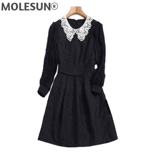 

casual dresses lace stitching black long sleeve vintage elegant party spring autumn women's puffy dress, Black;gray