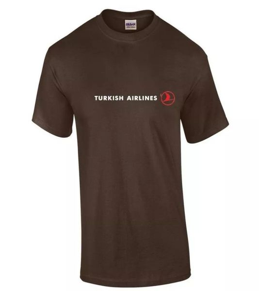 

turkish airlines red white logo turkey chocolate brown white cotton t-shirt, White;black
