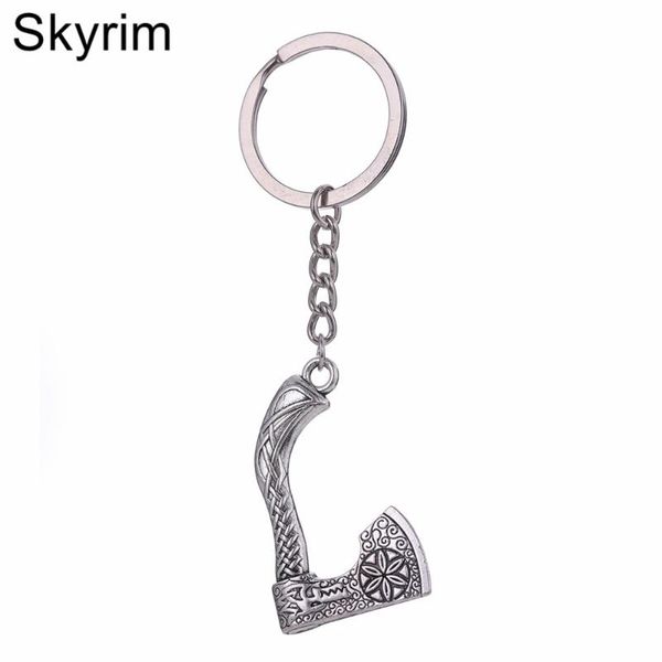 

keychains skyrim handmade wristband valknut odin's viking wolf axe vikings amulet charm key chain safety customize keychain for women g, Silver