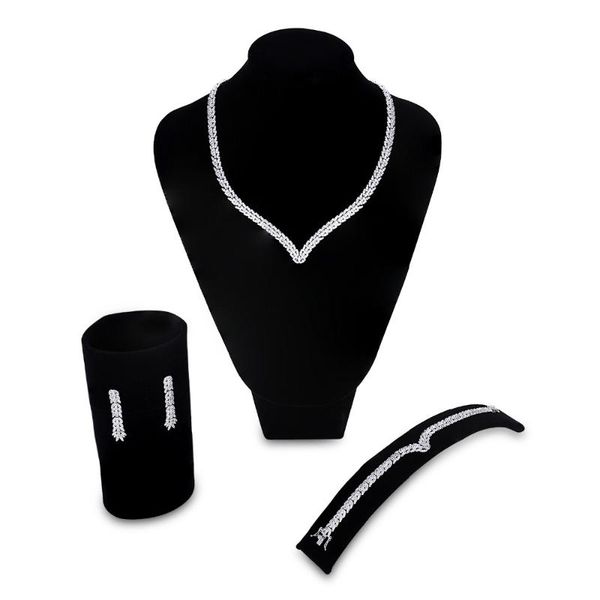 

earrings & necklace engagement jewelry sets for women rhodium plated white cz 3pcs set ( + bracelet ), Silver