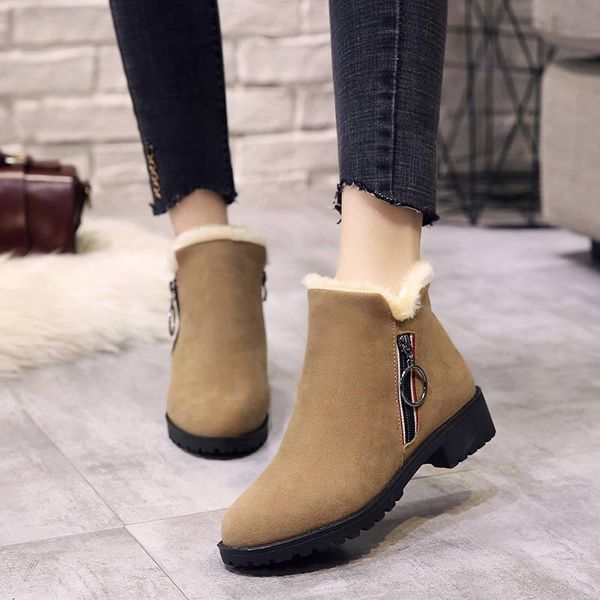 

boots winter snow female thick bottom 2021 plus velvet flat student with short cotton shoes warm tid, Black