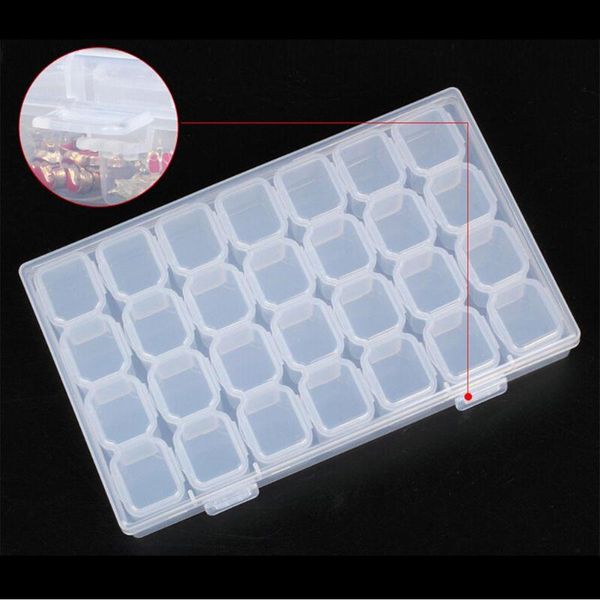 

storage boxes & bins lanlan 28 slots nail art box plastic transparent display case organizer holder for rhinestone beads rings earrings