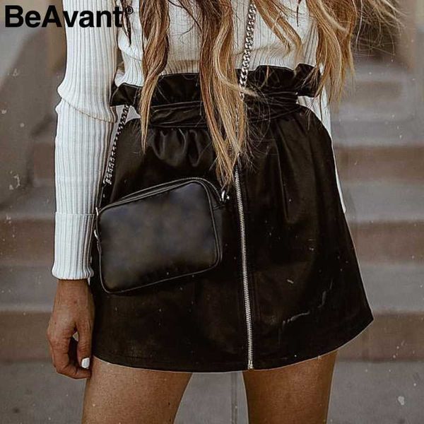 Beavant Rack PU кожаные женские юбка высокая талия молния черная женская мини-юбка сексуальная вечеринка клуб женские днище короткие юбки 210709