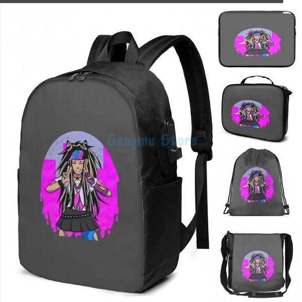 

funny graphic print ibuki mioda usb charge backpack men school bags women bag travel laptop