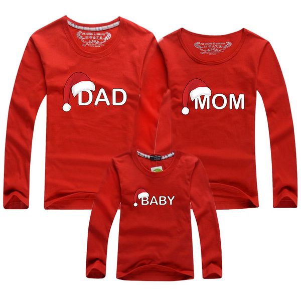 Christmas Family Look camisetas Pai Mamãe Bebê Manga Longa Tees Red Top Matching Roupas Completa 210429