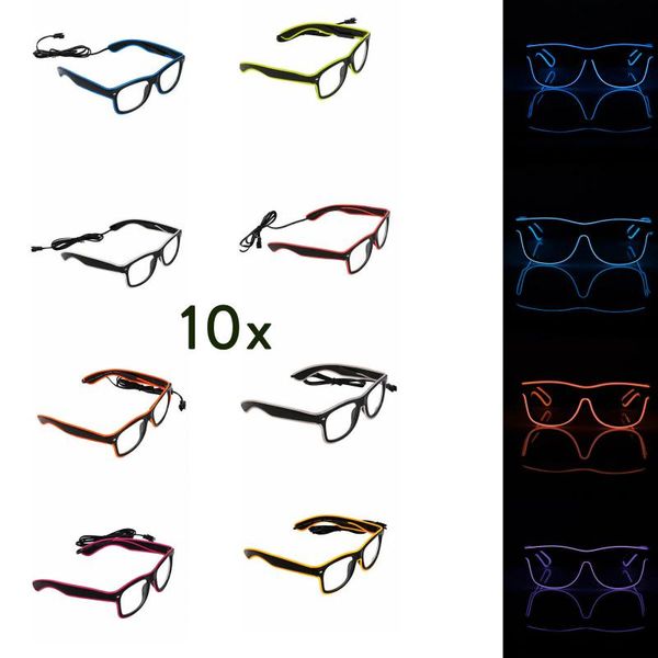

strings 10pcs/lot flashing glasses el wire led glowing party supplies lighting gift bright light festival glow sunglasses