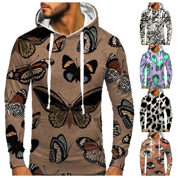 

men's hoodies & sweatshirts men winter novelty print pocket drawstring long sleeve hooded blouses, Black