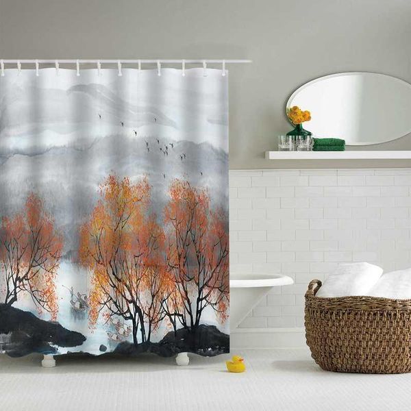

shower curtains natural scenery forest trees creek spring autumn landscape bathroom curtain set background decor cloth with hook