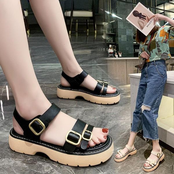 

sandals women wedges buckle peep toe beach platform outdoor comfortable casual strap gladiator sneakers ladies shoes, Black