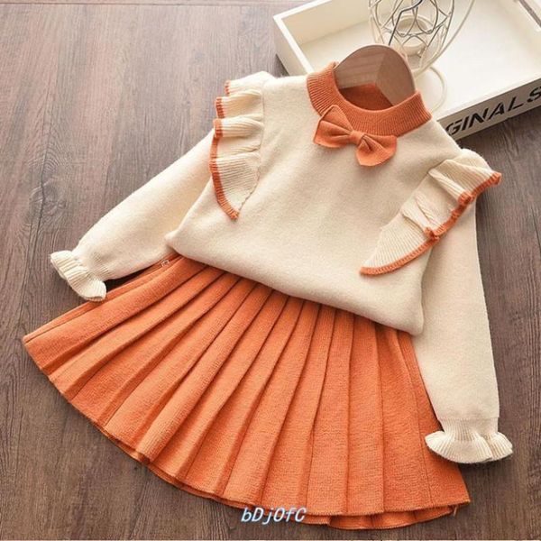 

bear leader girls winter clothes set long sleeve sweater shirt skirt 2 pcs clothing suit bow baby outfits for kids girls clothes, White