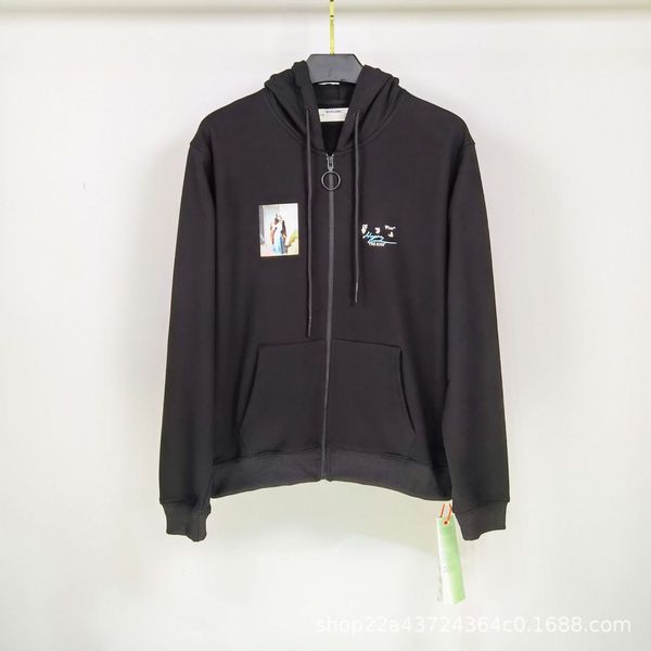

fall / winter 2021 new off hayes couple exciting kiss oil painting arrstyle zipper cardigan hooded sweater jacket, Black;brown