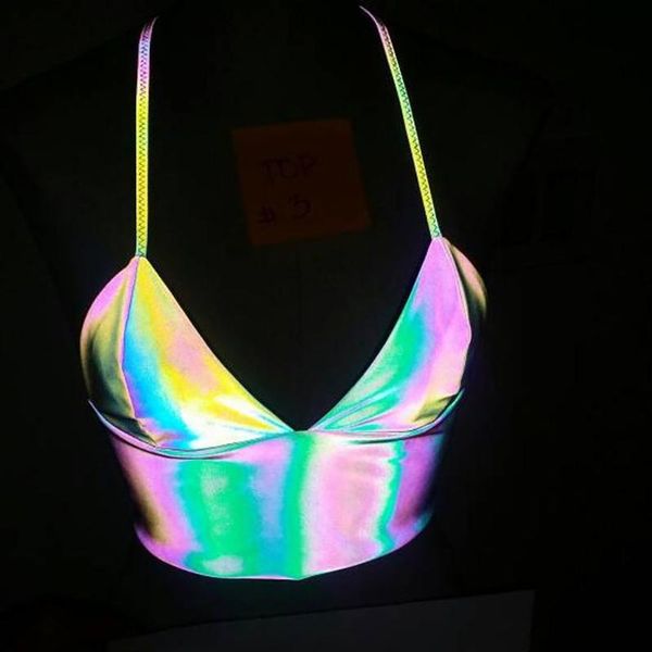 

women's tanks & camis deep v camisole glitter holographic reflective crop women summer rave festival streetwear girls tank fashion, White