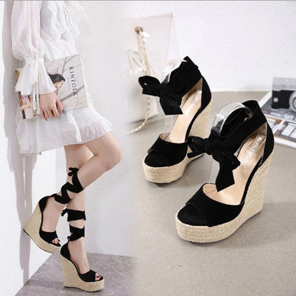 

sandals women's high heels slope super slippers, Black