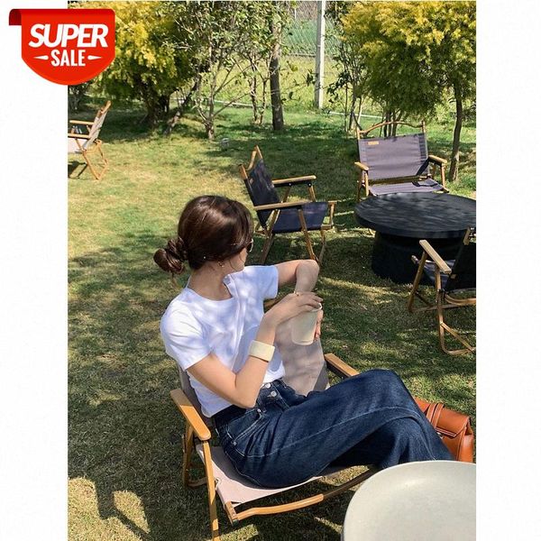 

net red with [season tee] 70s double-sided mercerized long-staple cotton solid color short-sleeved t-shirt women #sw2d, White