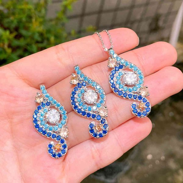 

creative jewelry brass plated platinum zircon chain personalized ocean style necklace earrings two-piece set, Silver