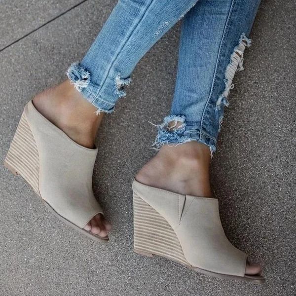 

wedges slippers women high heels sandals summer open toe ladies shoes platform vintage female outdoor slides sandalias mujer, Black