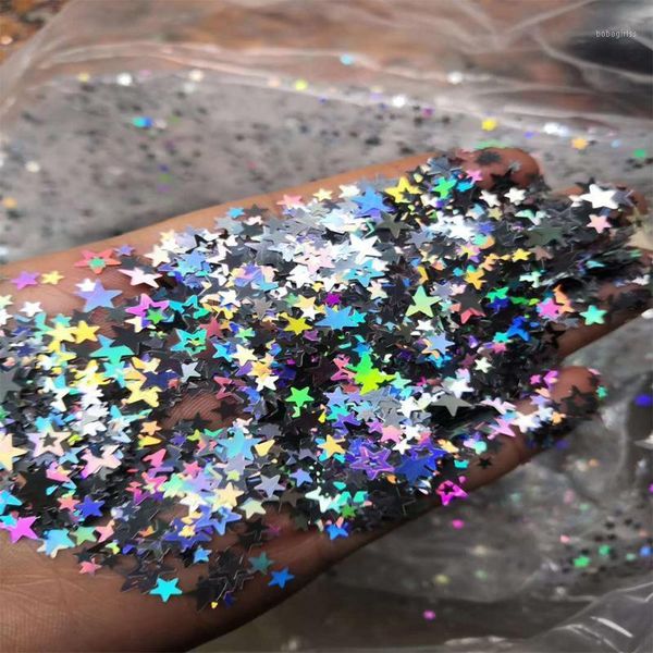 

50g mixed color holographic star glitter acrylic five sequins sheet tips mix hollow stars polish manicure kit decoration m31, Silver;gold