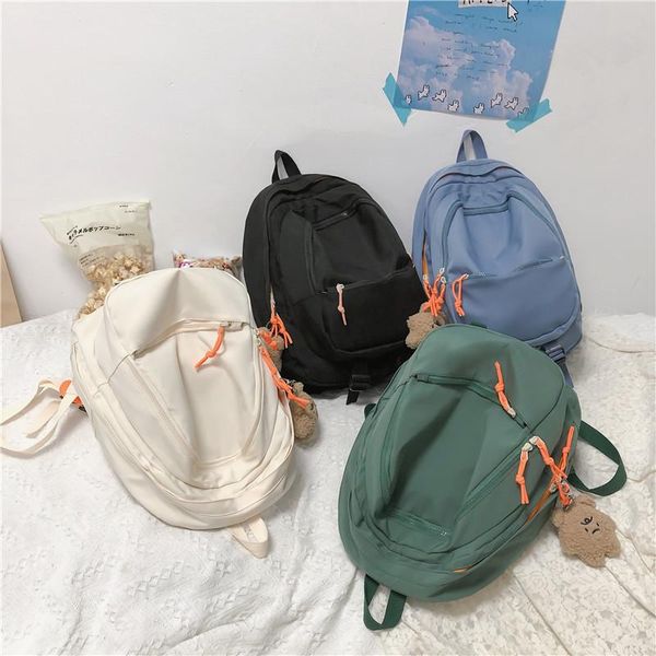 

backpack solid color multi-pocket for teenage women waterproof nylon girls schoolbag fashion black travel bag bagpack mochila