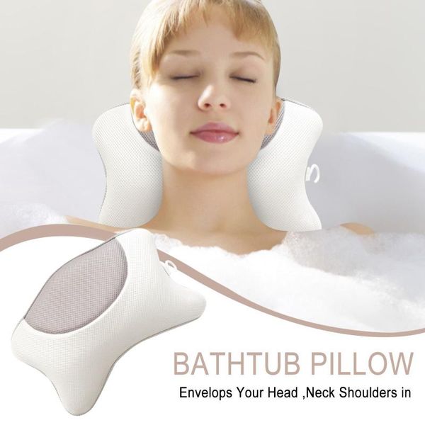 

pillow bath 3d mesh spa breathable with suction cups neck and back support for home tub bathroom accessories