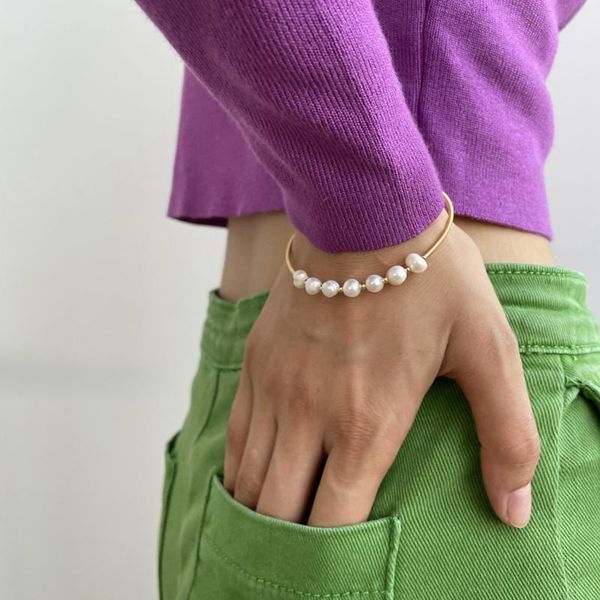 

bangle peri'sbox handmade freshwater pearl for women gold color beaded real baroque pearls cable jewelry trendy, Black