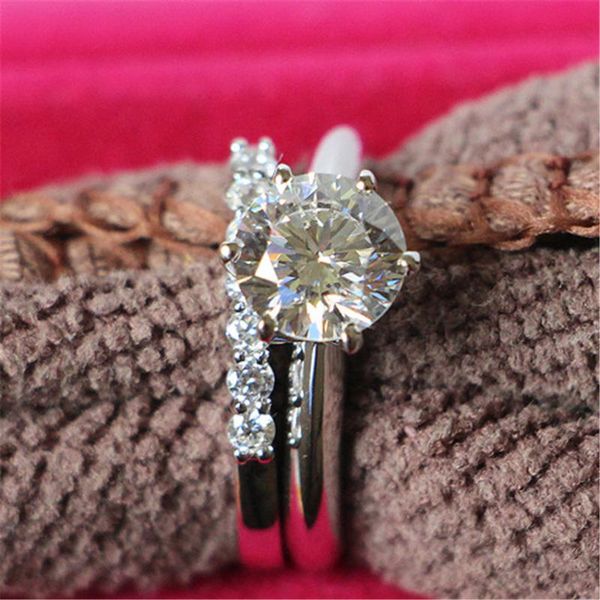 

cluster rings genuine 14k white gold 2ct lab grown simulate diamond bridal sets engagement jewelry for women quality, Golden;silver