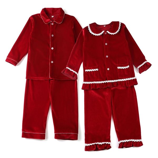 Pijamas Crianças Atacado Crianças Roupas Em Branco Sleepwear Cotton Pijama Christmas Ruffle Frill Criança Garota Pijama Set 211130