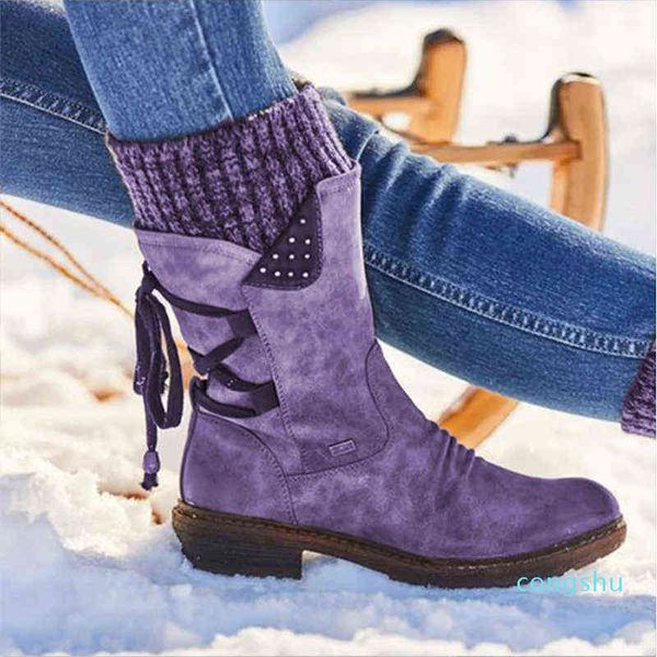 

boots women winter mid-calf flock shoes ladies fashion snow thigh high suede warm botas zapatos de mujer 1122, Black