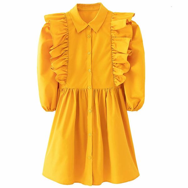 

casual dresses sweet girls ruffle 2021 spring fashion ladies office women single-breasted solid color mini fbo4, Black;gray