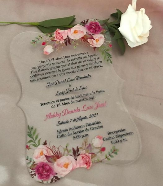 

other event & party supplies pink rose flowers custom 10pcs acrylic baby shower invitations,acrylic sweet 16th birthday invitation,party fav