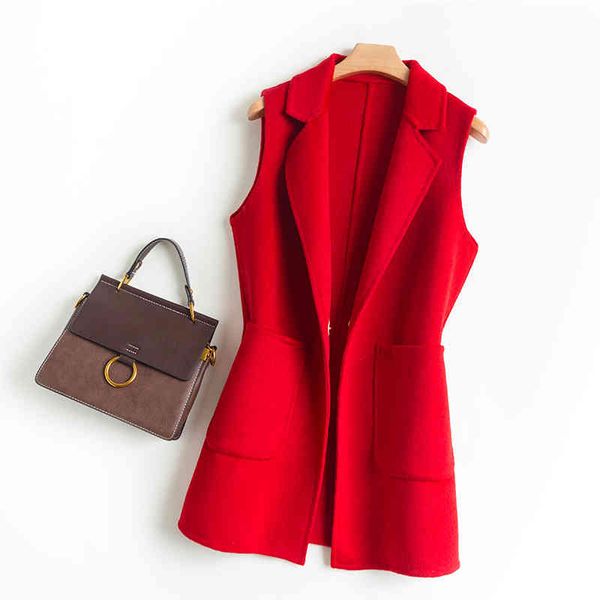 

women's vests double sided cashmere vest female korean sleeveless jacket spring autumn elegant mid-length woolen coat waistcoat wo, Black;white