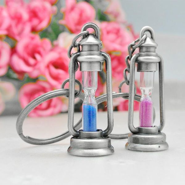 

keychains 1 pair vintage metal hourglass key chain charm lamp shape ring for keys car bag couple lovers keychain gift, Silver