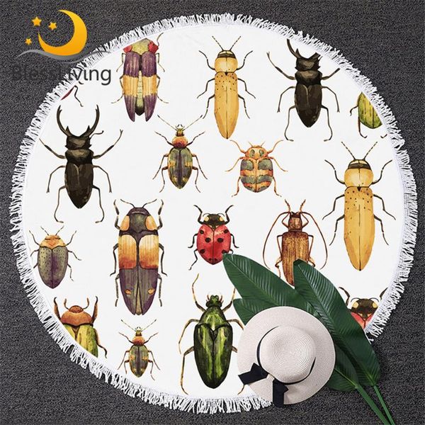 

towel blessliving beetles beach insect round bath with tassel toalla watercolor summer blanket colorful hipster mat