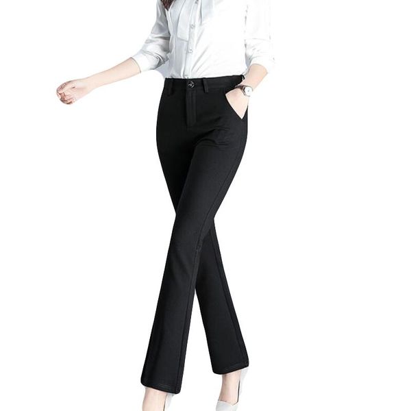

women's pants & capris 2021 fashion spring autumn women large flare slim retro casual trousers ladies re0813, Black;white