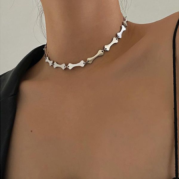 

chains trendy jewelry titanium steel necklace personality design simply metal bone layer choker for women gifts, Silver
