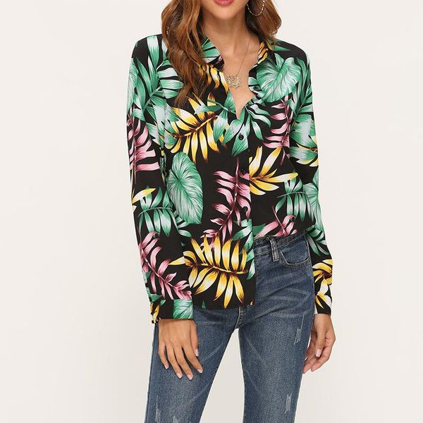 

turn-down collar chiffon printed long sleeve women's shirt blouses & shirts, White