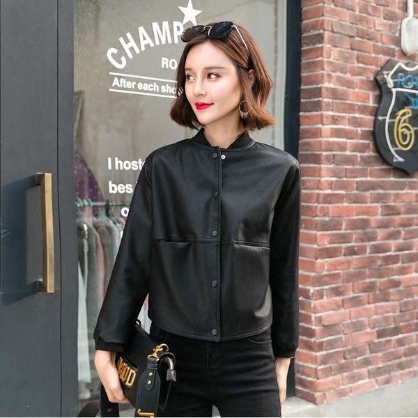 

women's leather & faux 2021 autumn pu jacket women loose short motorcycle ladies basic street outerwear female coat1, Black