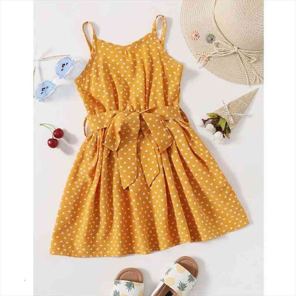 

1-5y summer lovely baby girls dress printed strapless sleeveless bowknot belt a-line sundress, Red;yellow