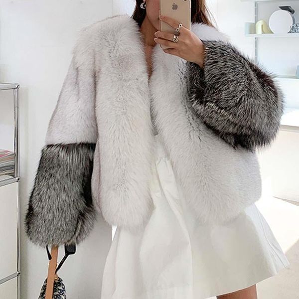 

women's fur & faux 2021 women coat winter natural real coats splicing full pelt luxury jackets ladies furry elegant temperament, Black